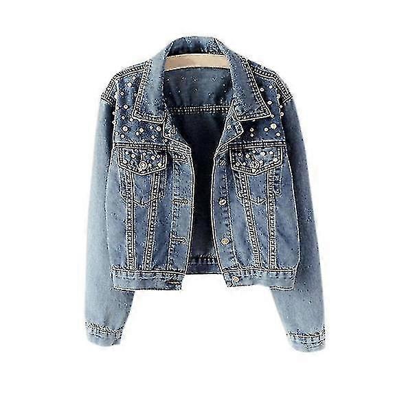 Women's Casual Denim Jacket With Pearl