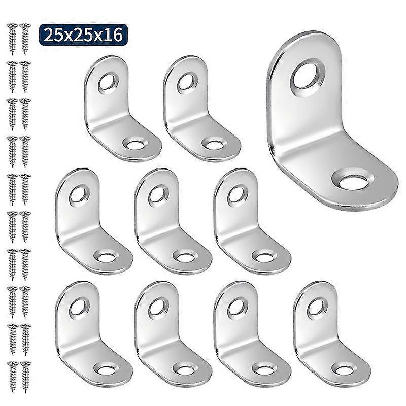 10pcs Stainless Steel Angle Code L-shaped Right Angle Bracket 90 Degree Angle Bracket Fastener25*25mm Silver - Mishan