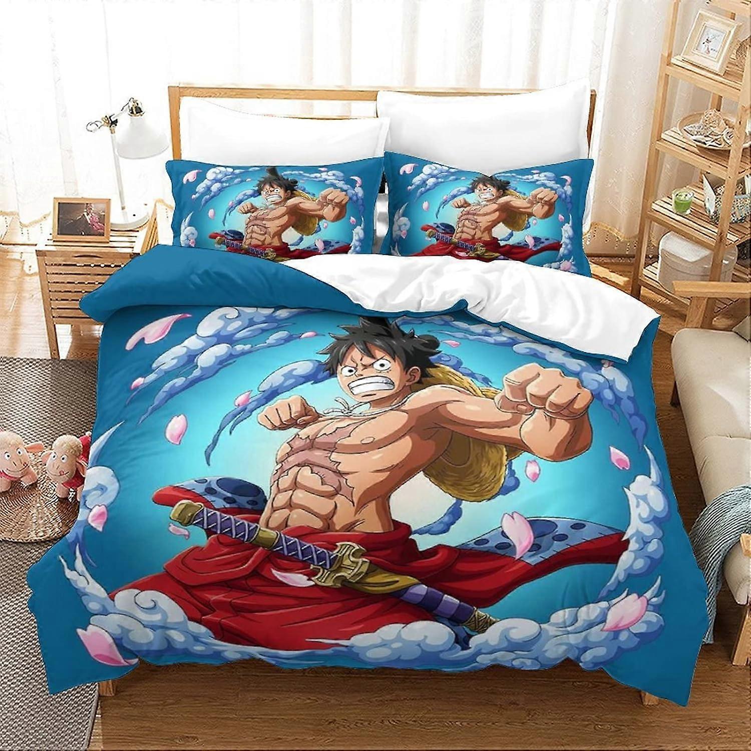 Luffy påslakan D Påslakan i ett stycke, Sängkläder med dragkedja för barn tonåringar pojkar, dubbel 135 * 200 CM