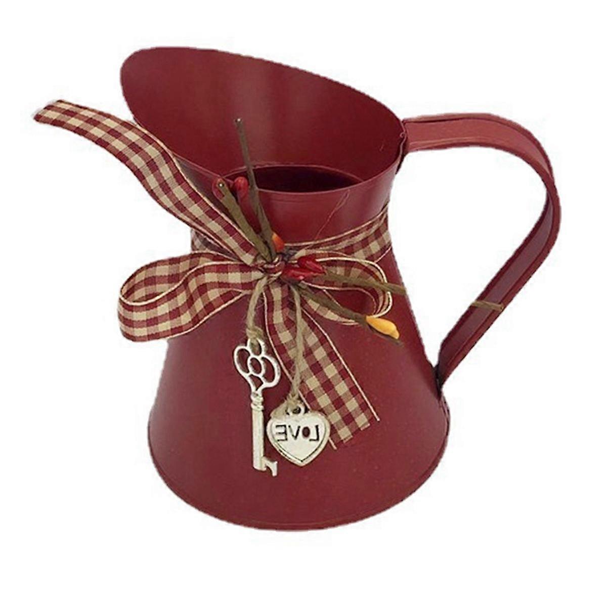 Flower Vase Bucket Bow Heart Pendant Can Farmhouse Rustic Jug for Centerpiecess Country Iron Pitche