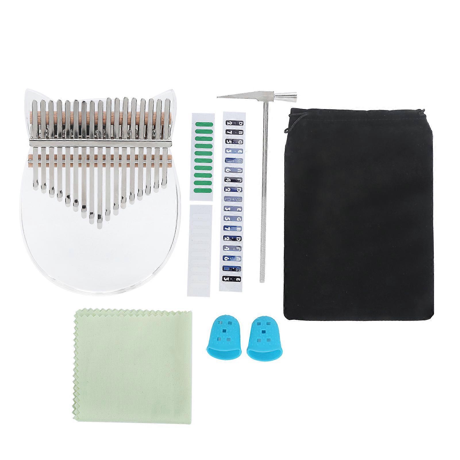 Transparent Thumb Piano 17 Keys Portable Acrylic Clear Kalimba Mbira with Tune Hammer