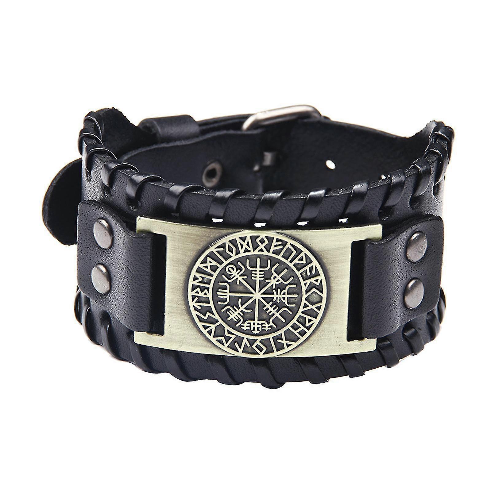 バイキング編組ロープメンズブレスレットレザーバングルリストバンドレザーブロンズ