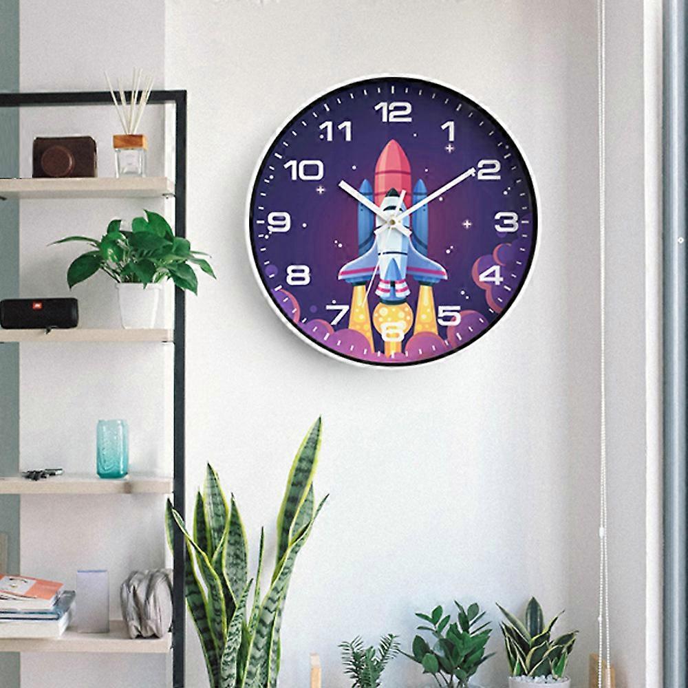 30CM Astronaut Background Wall Clock Round Wall Electronic Clock for Children\'s Room Bedroom Study