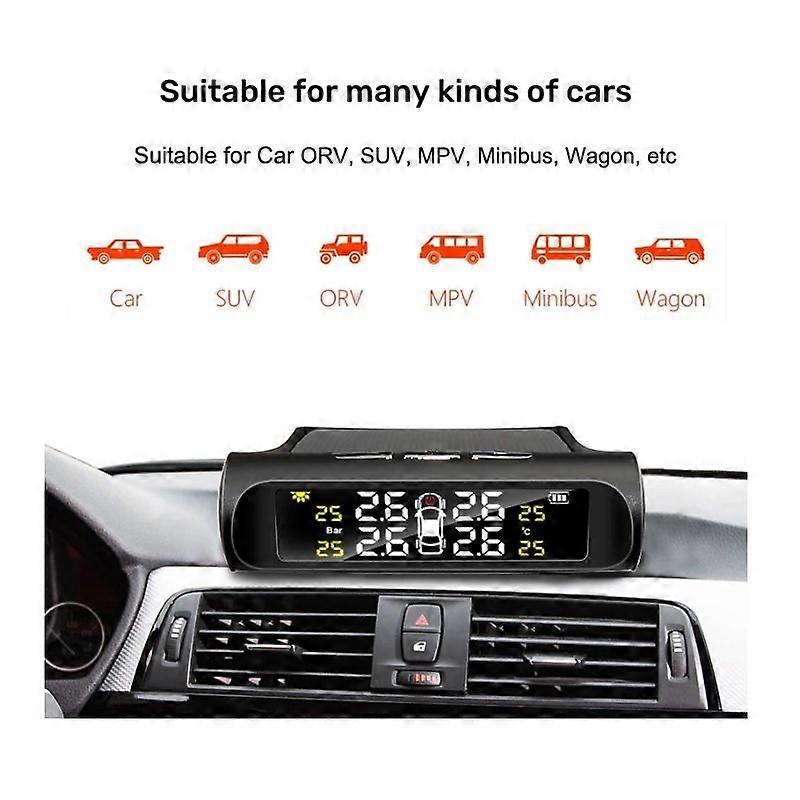 extern sol sladdlös Bil TPMS Däcktrycksövervakningssystem Ström Digital LCD-skärm Auto Säkerhetslarmsystem däck Trycksensor Temperatur
