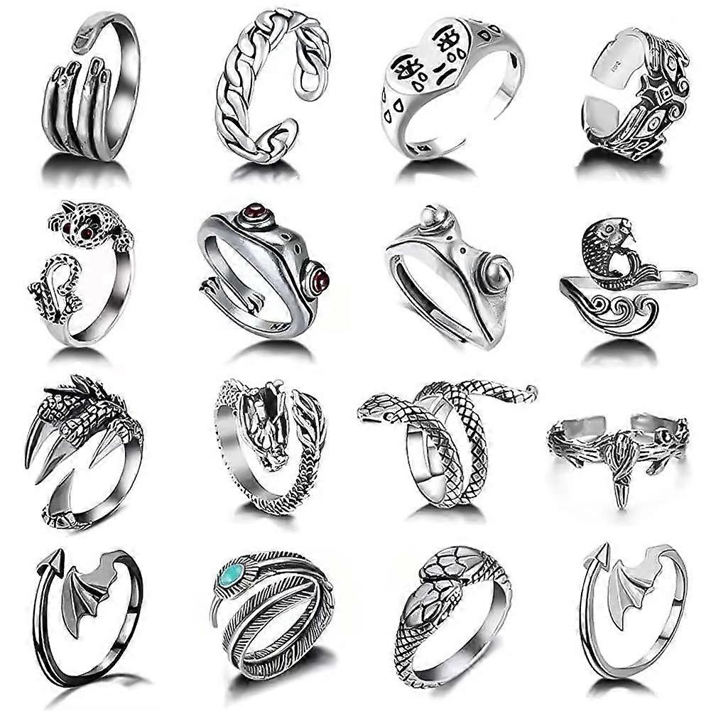 16PCS Vintage Knuckle Rings Set Cute Frog Snake Cate Dragon Crying Face Joint Stacking Finger Rings