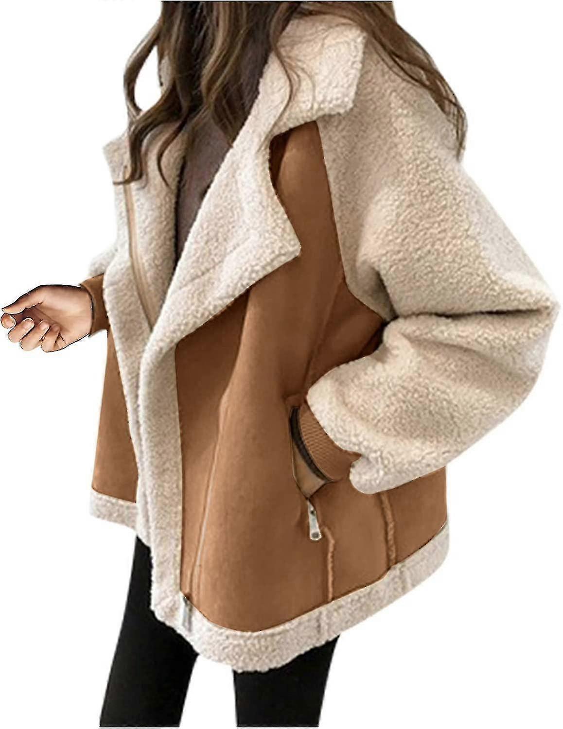 Women's Fleece Coat Casual Comfortable Short Lambswool Biker Jacket Faux Fur Coat