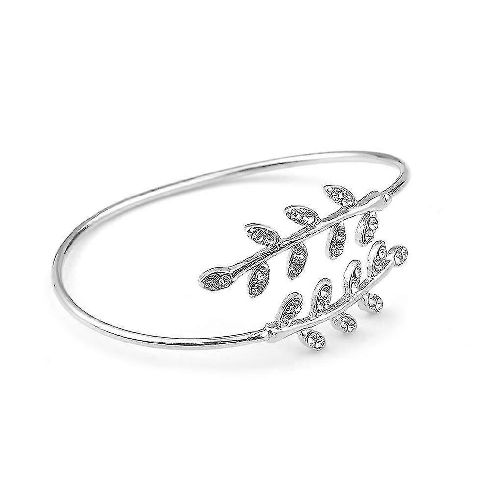 Sliver Ladies Opening Leaves Bangles Bracelet ,adjustable Bracelet Bangles,rhinestone Leaf Bangles
