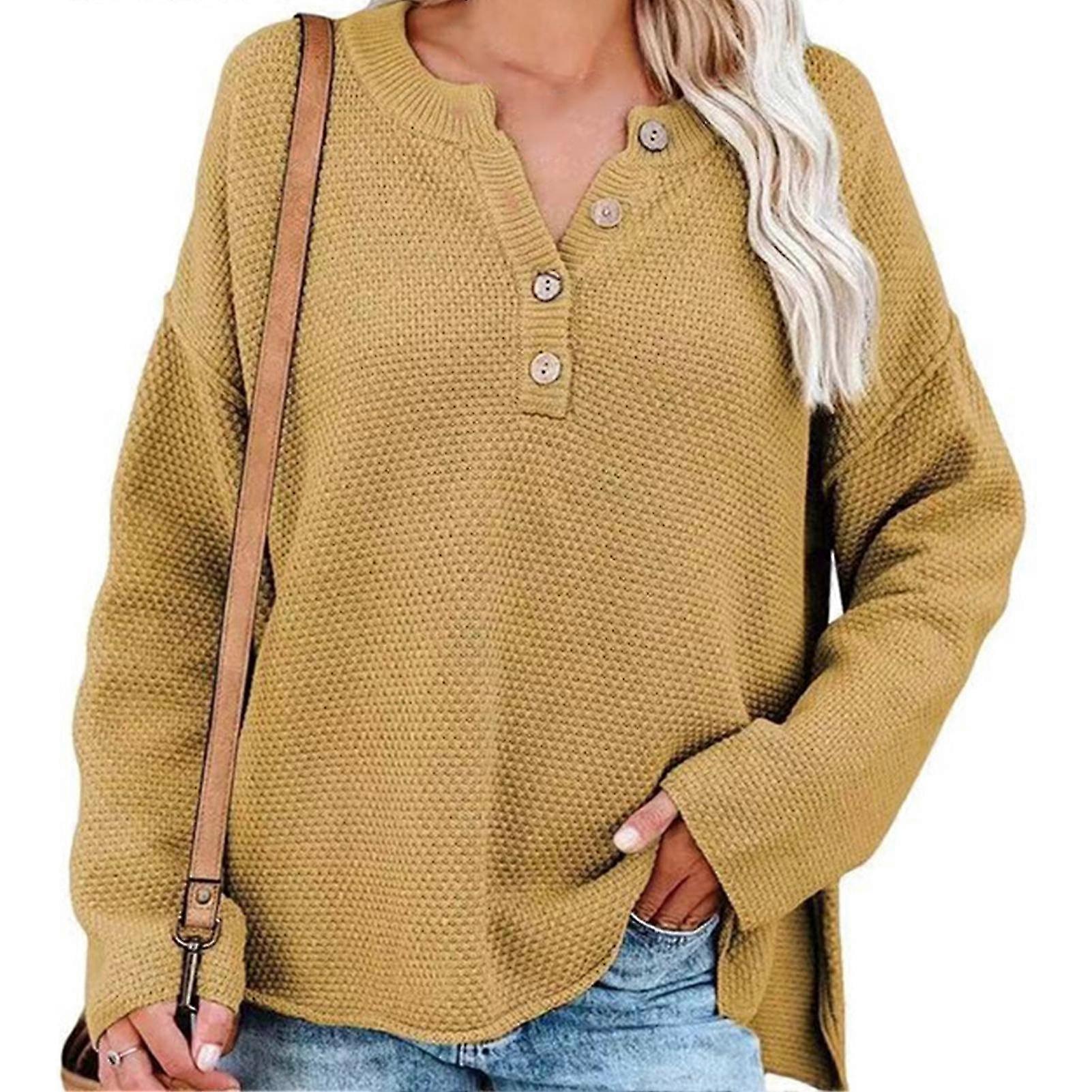 Fall Winter Button Up Warm Women Sweater Side Split Daily Long Sleeve Solid Soft