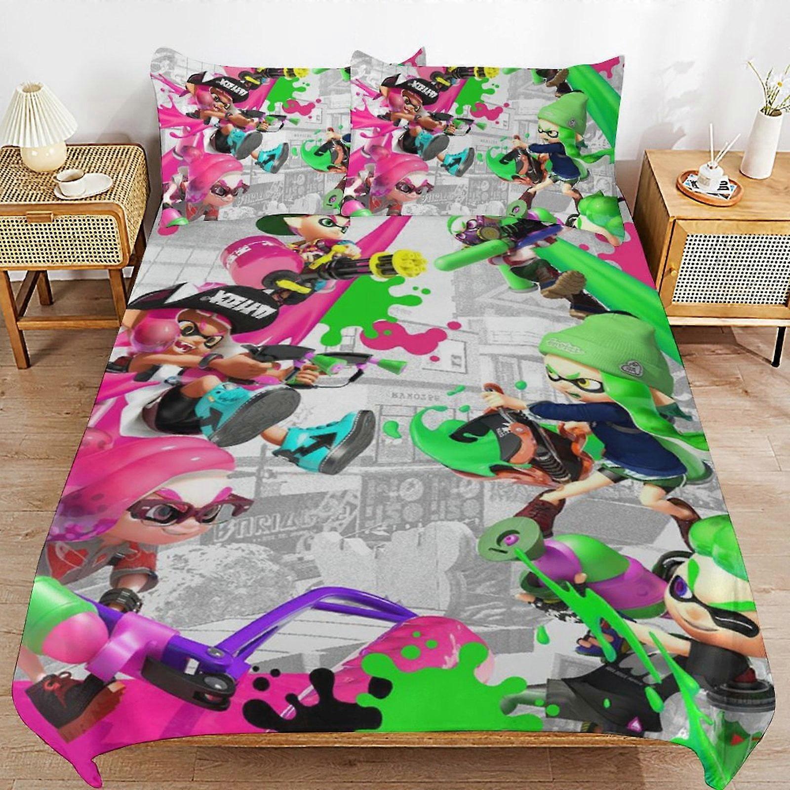 Bedding set GD271 Splatoon Comforter Set 3 Pieces Quilt Cover Set Soft Bedding Sets for All Seasons (1 Comforter 2 Pillowcases) HZ271