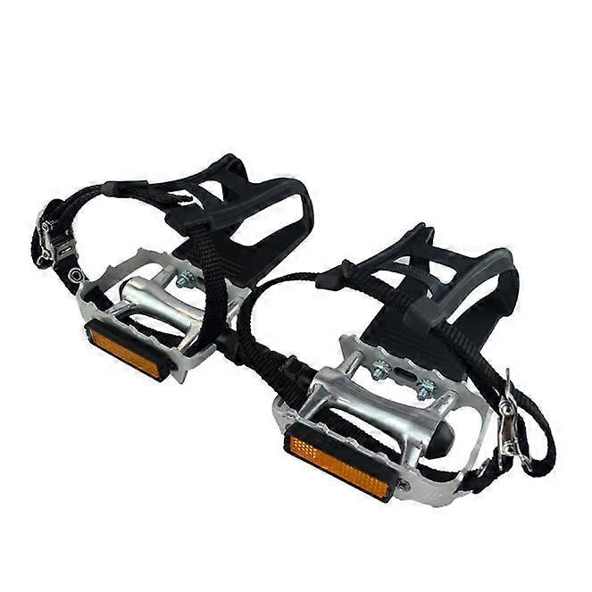 Bicycle Pedals Toe Cage 9/16" Spin Bike Pedals with Straps and Toe Clips for Outdoor Cycling and Indoor Exercise Bikes, Replacement MTB Mountain Bike