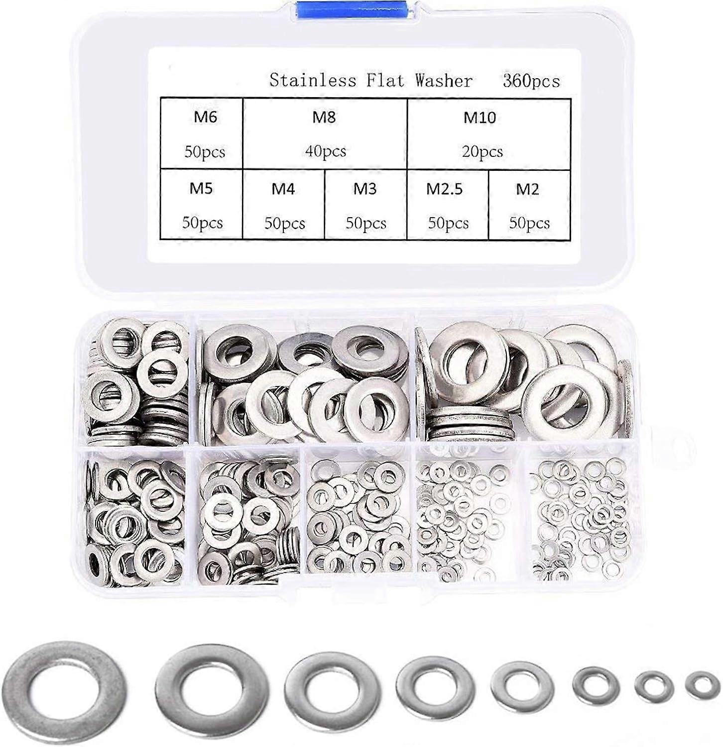 360 Pcs Flat Washers Assortment Kit, Stainless Steel Flat Washers, Lock Washer