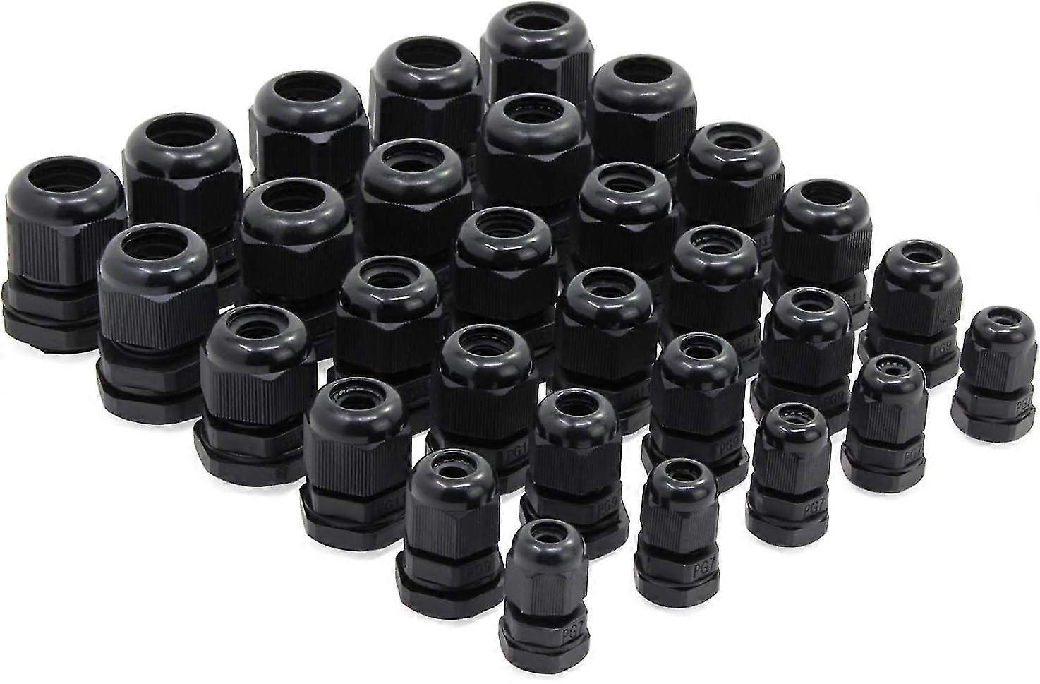 30 Pack 3.5-15mm Waterproof Plastic Cable Glands PG7 PG9 PG11 PG13.5 PG16 PG19