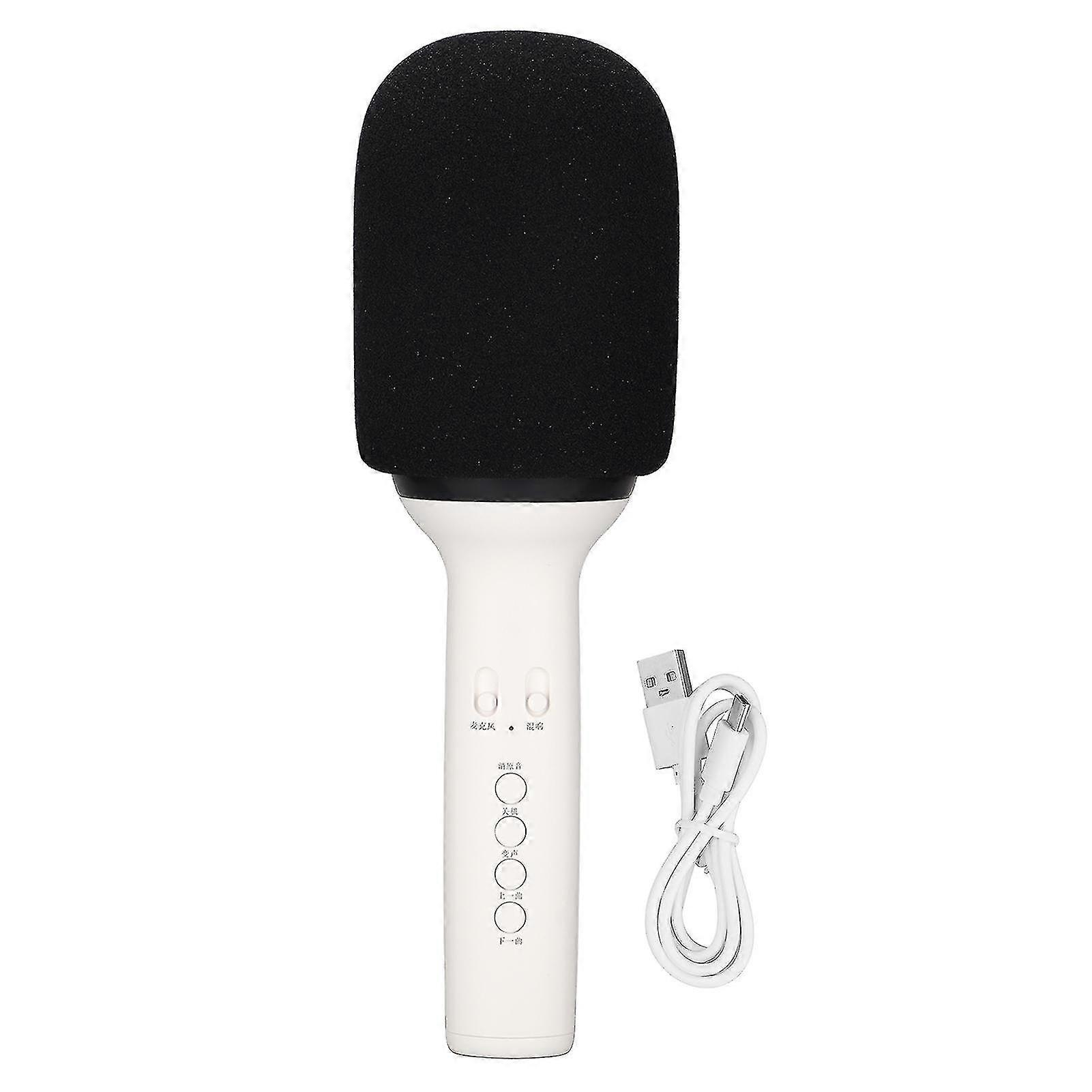 Multi-Functional Portable Handheld Wireless Bluetooth Karaoke Mic with LED Light - White