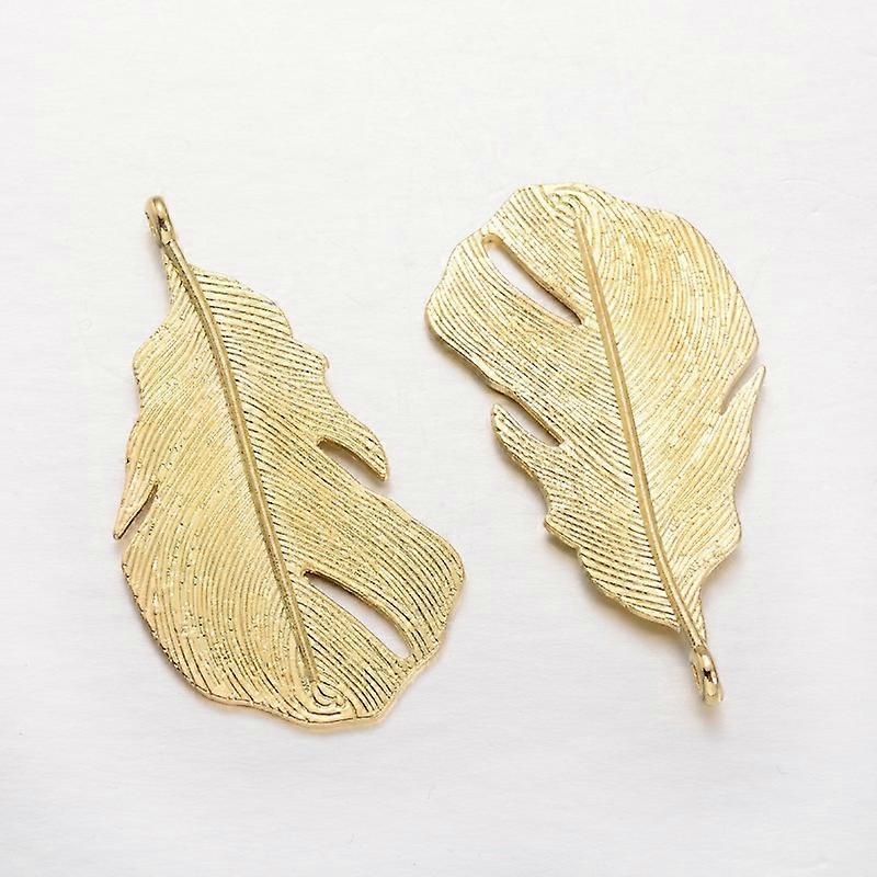 5pc Feather Alloy Pendants Golden 48x26x2mm Hole: 2mm
