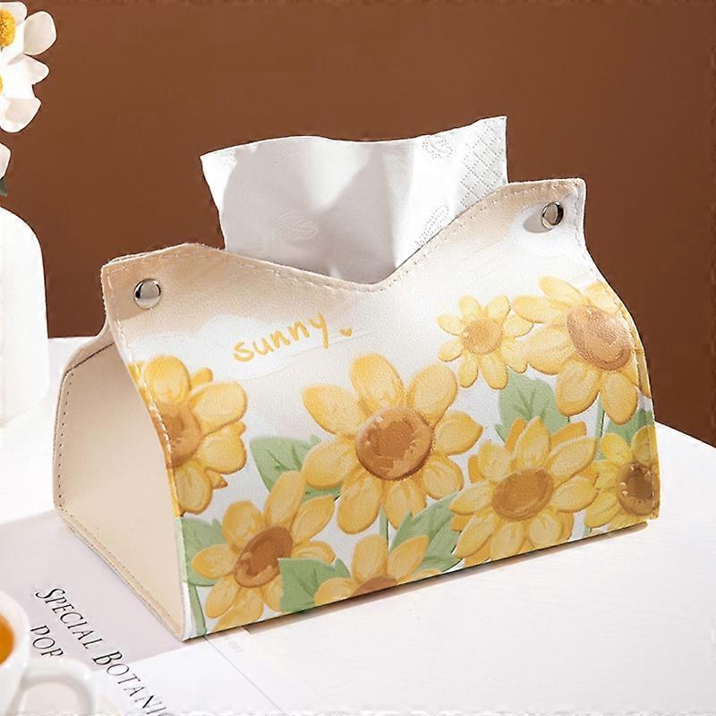 Oil Printed Leather Tissue Box Yellow Sunflower
