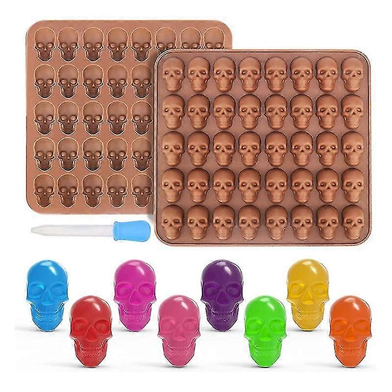 2pcs Gummy Skull Candy Molds Silicone, chocolate Moldes de Goma com 1 Conta-gotas Antiaderente Grau de Comida Sil