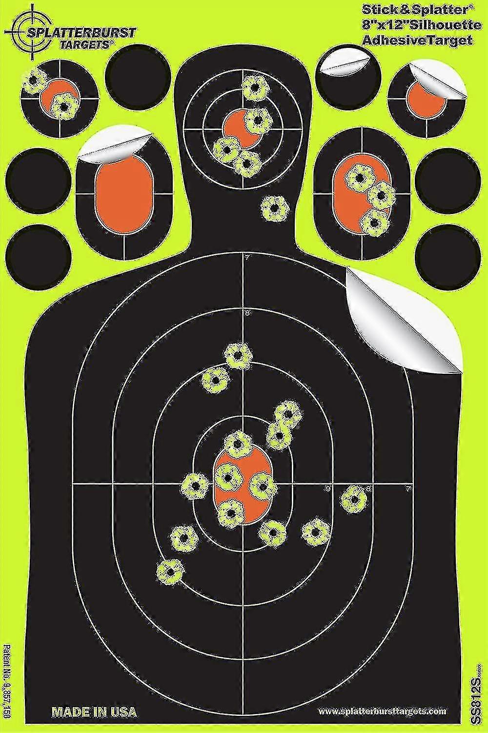 أهداف Splatterburst - 8 × 12 بوصة عصا ورذاذ صورة ظلية صغيرة - أهداف اطلاق النار ذاتية اللصق - بندقية - بندقية - مسدس - Airsoft - Bb بندقية - بيل
