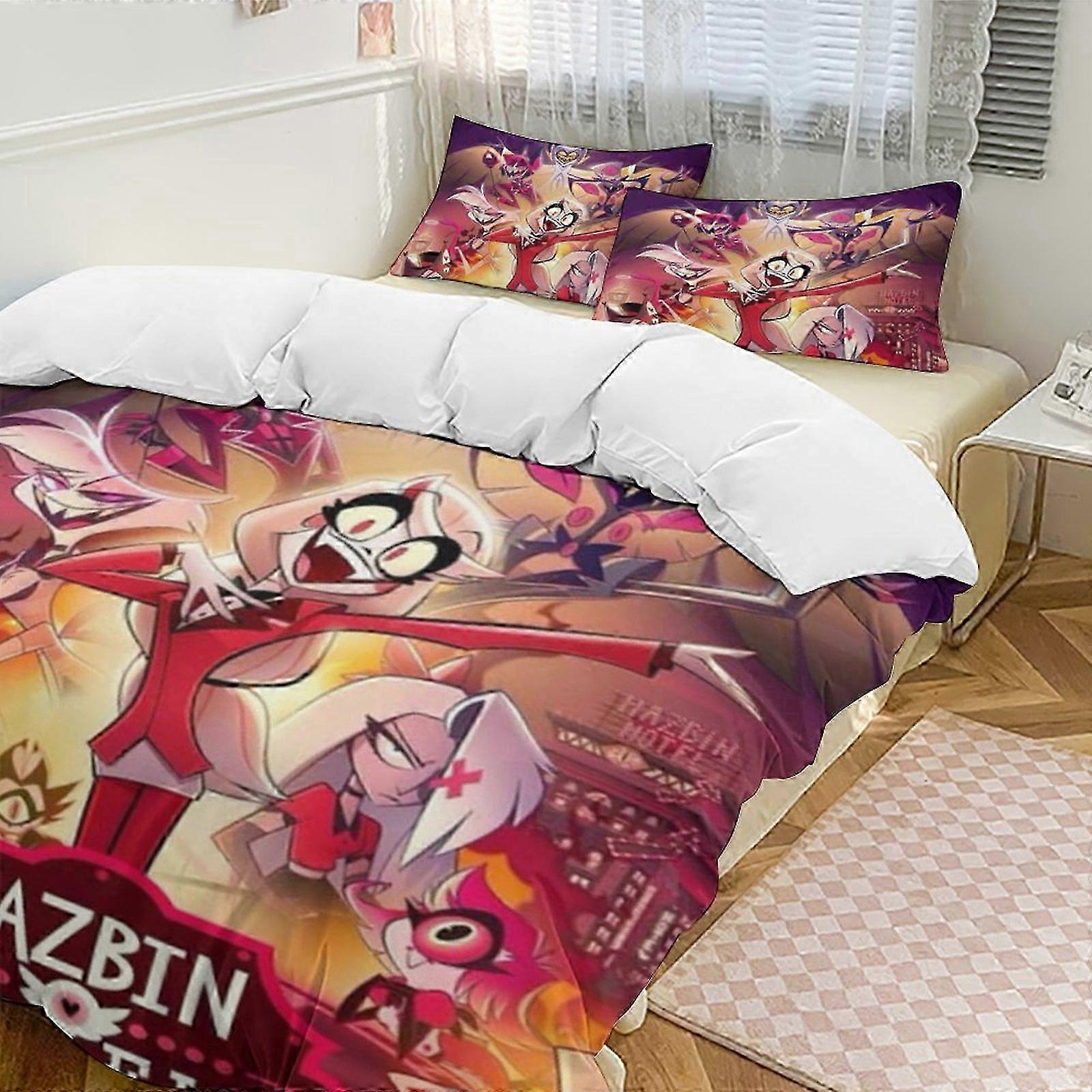 o1937 Lençóis Hazbin Hotel Down Capa de Edredão Microfibra Conjunto de Cama, (1 Capa de Edredão e 2 Fronhas) Lençóis fg1937