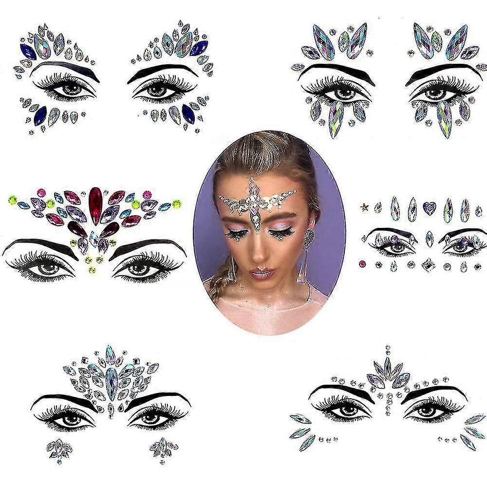 6pcs Halloween Noctilucent Face Gems Tattoo Sticker,cosplayb