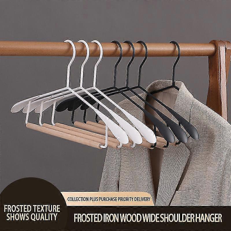 5 Pcs Iron And Wood Coat Hanger With Wide Shoulder For Coat Trousers Rack