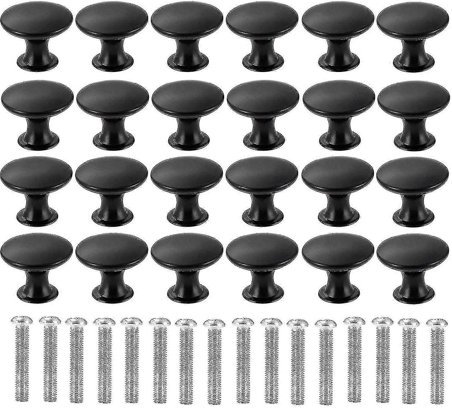 24pcs Round Cabinet Knobs, 30mm Matted Black Mushroom Drawer Knobs Door Pull