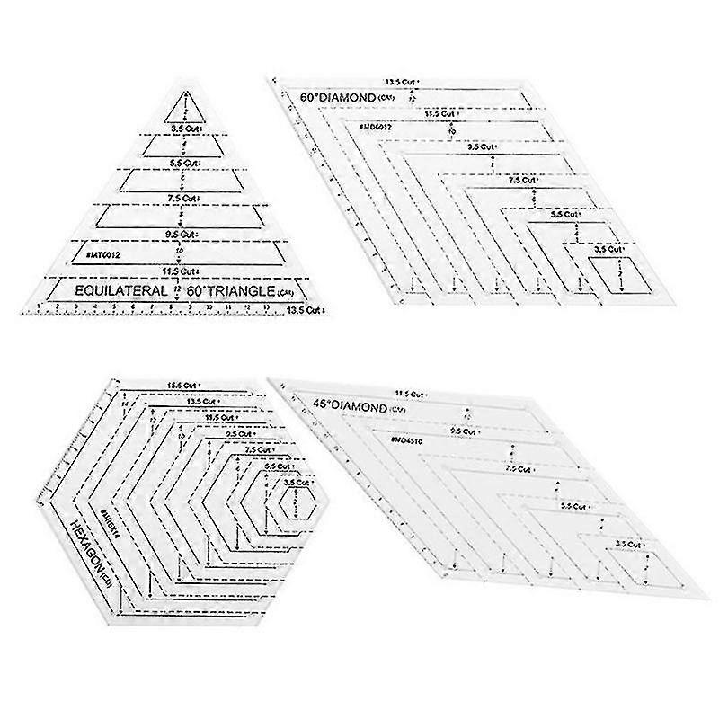 4-piece Grade Ruler Set, Diy Sewing Ruler, Acrylic Special-shaped Sewing And Patchwork Ruler, 45 60 Ruler, Hexagonal, Triangular Patchwork Ruler, For