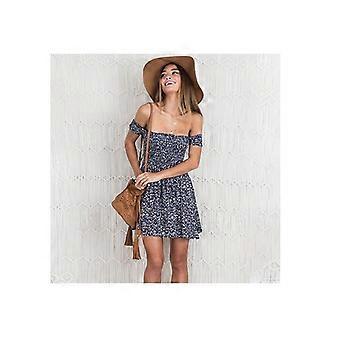 Women Off-shoulder Floral Mini Skater Dress Summer Beach Party A