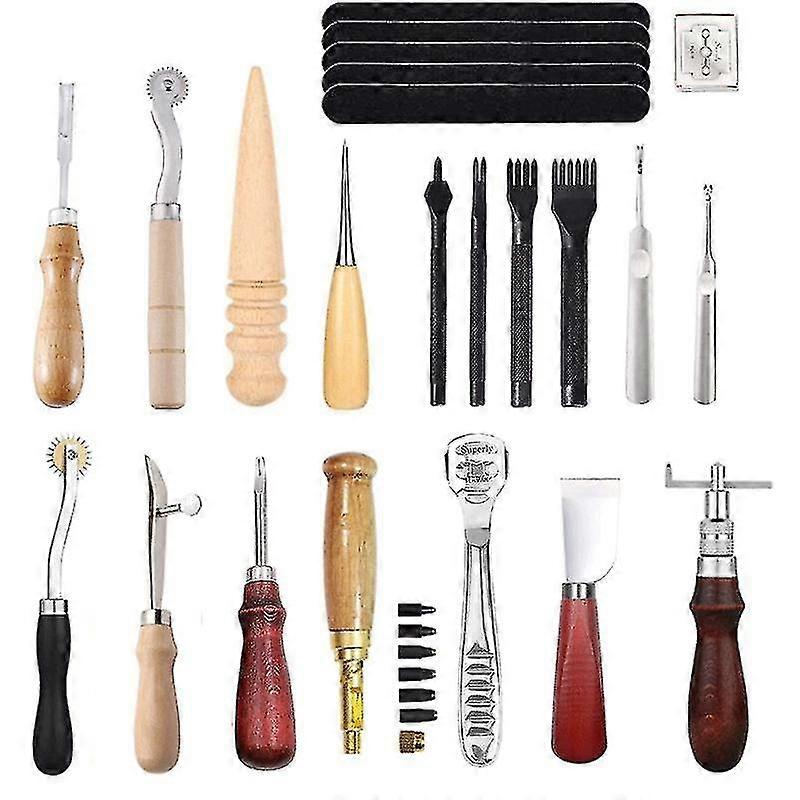 30pcs Diy Professional Leather Craft Tools Kit Hand Sewing Stitching