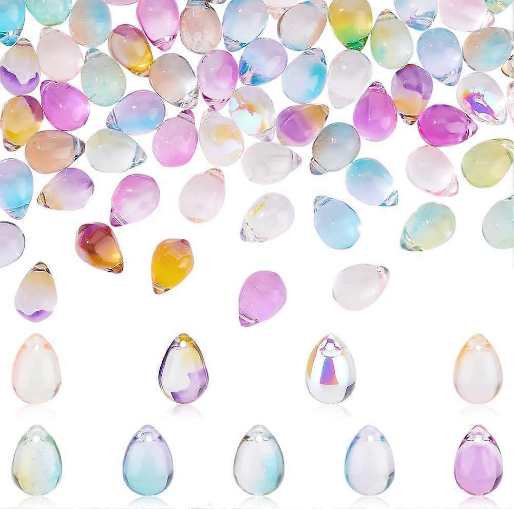112 Pcs 7 Colors 14x10mm Teardrop Glass Crystal Beads Colorful Teardrop Spacer Beads Smooth Vertical Hole Loose Beads for Chandelier Jewelry DIY Makin