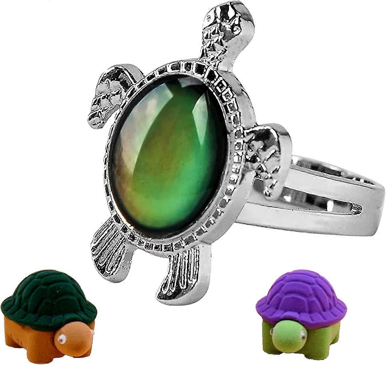 Mood Ring for Kids Adjustable Size Girls and Boys Color Changing Mood Rings (Adjustable, Turtle)