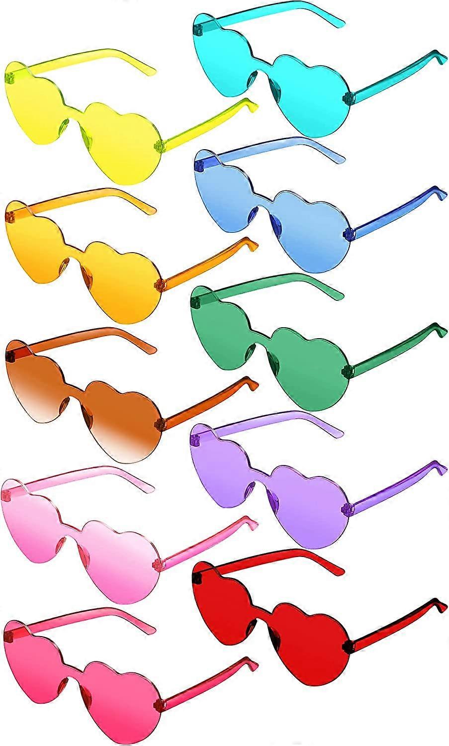 10 Pairs Heart Shaped Sunglasses Rainbow Sunglasses Candy Color Rimless Glasses