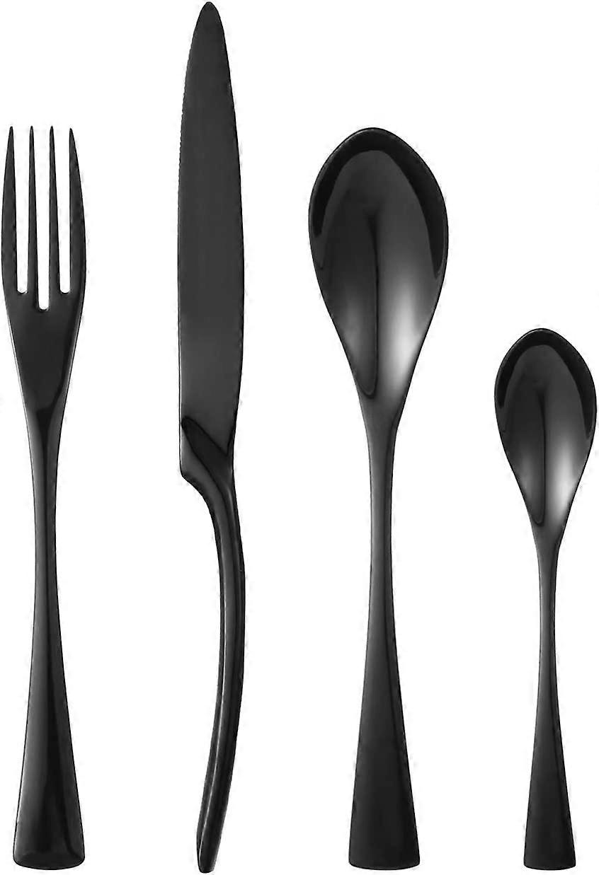 4pcs Stainless Steel Flatware,Include Fork Spoons Knife (Black)