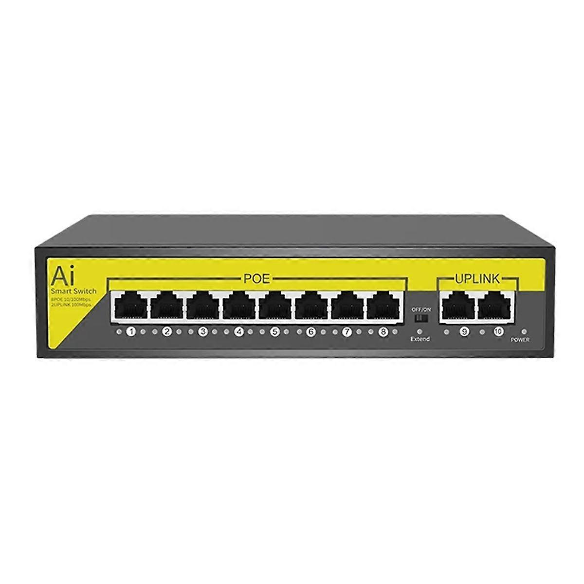 48V 8Ports POE Switch Ethernet 10/100Mbps IEEE 802.3 Af/At für IP-Kamera/CCTV-Überwachungskamerasystem/Wireless AP EU-Stecker