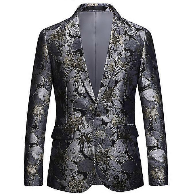 Men's Floral Suit Jacket One Button Stylish Jacquard Dinner Jacket