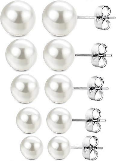 5 Pairs Faux Pearl Stud Earrings Set for Women Girls