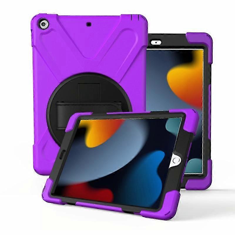 For Ipad 10.2 2021 / 2020 / 2019 360 Degree Rotation Pc + Silicone Protective Case With Holder & Hand-strap(purple)