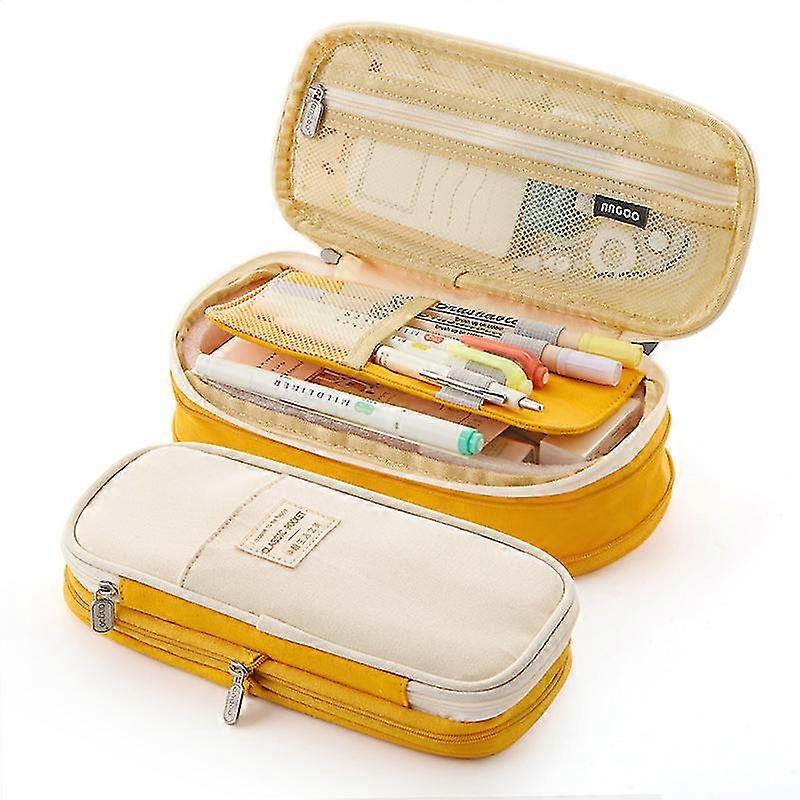 Large-capacity Color-blocking Canvas Storage Bag Marker Pen Pencil Case Simple Stationery Bag