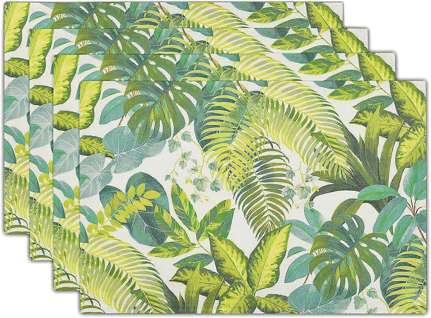 Linki Feuilles de palmier tropicales lin sets de table ensemble de 4 12x18 pouces d’été hawaïen vert