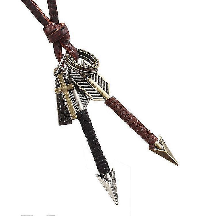 Hip Hop Anime Halsband Creative Double Arrow Roll Läder Legering Hängsmycke Hals Tillbehör Herr Läder Rep Lång Tröja Kedja