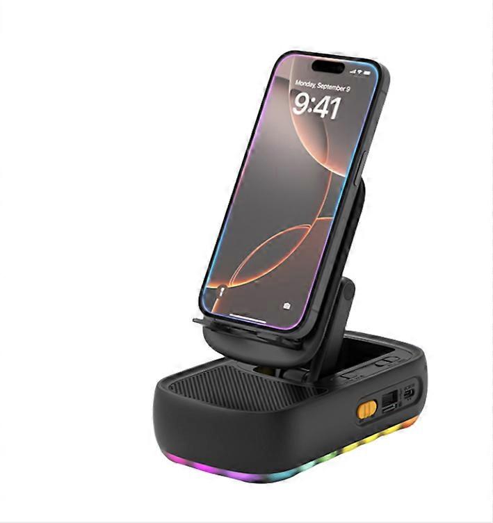 Mobile Phone Stand Phone Holder Sound Multi-functional Rotating Folding Bluetooth Speaker 3-in-1 Portable Stand (Black)