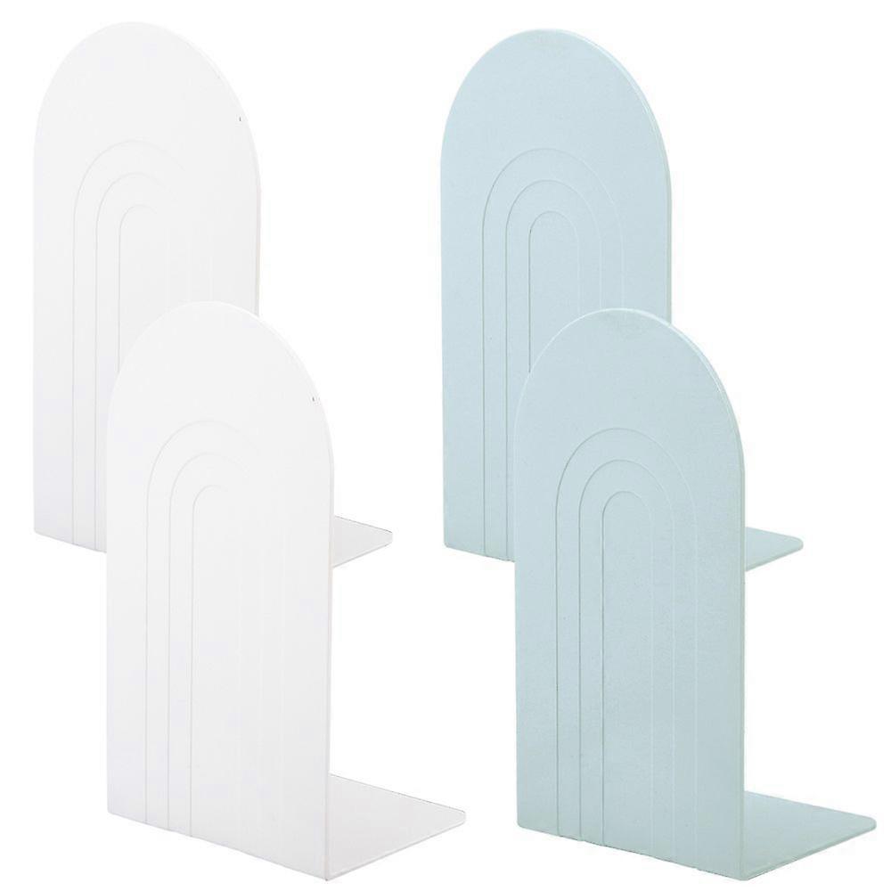 4Pcs 2 Colors Plastic Bookend Display Stands Desktop Heavy Duty Metal Book Stopper for Shelves L-Shape Arch Mixed Color 120x86x212mm 2pcs/color