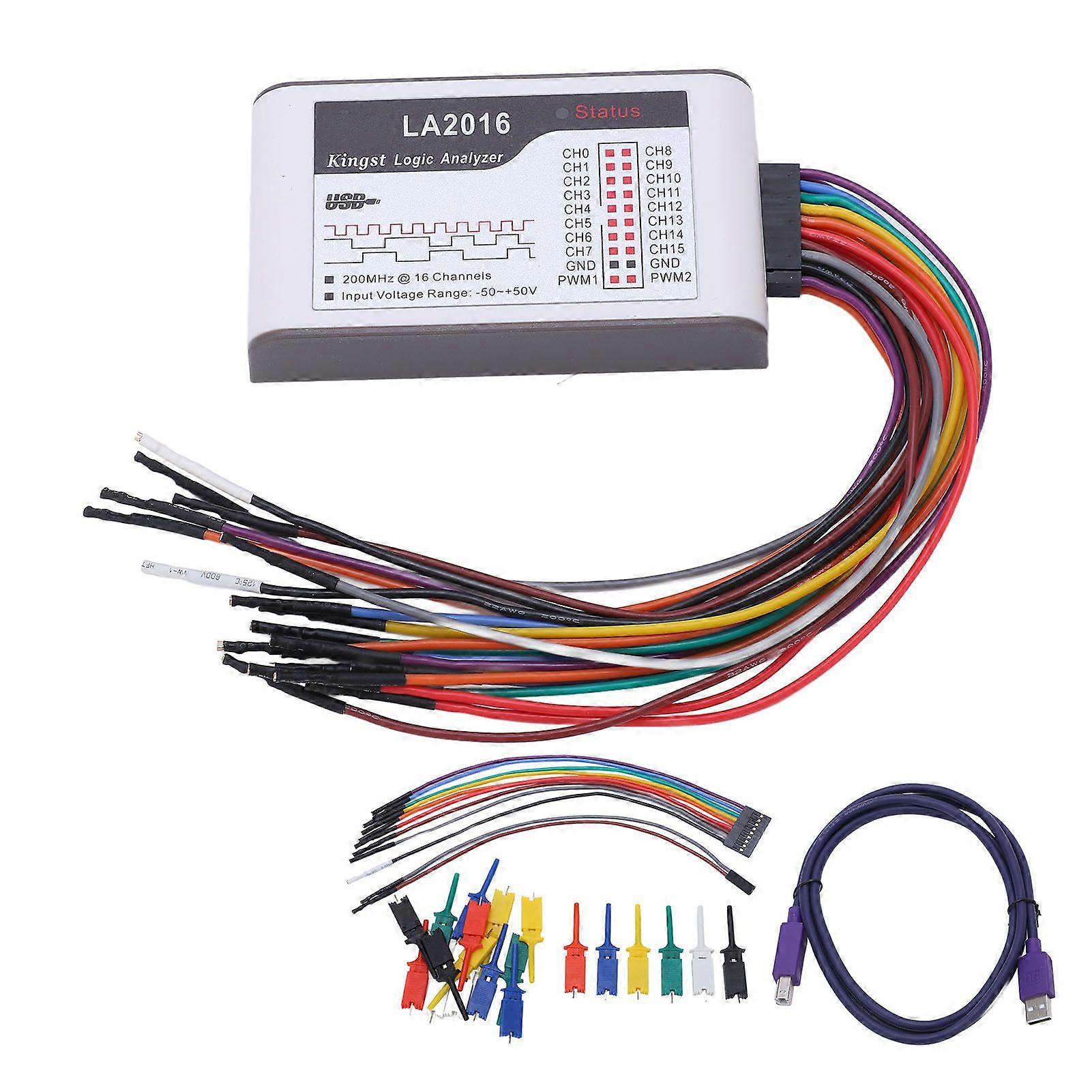 Logic Analyzer USB 16 Channels CH0-15 200M Sampling Rate 50V to +50V Adjustable Threshold LA2016