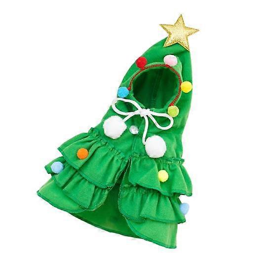 Christmas Pet Outfit Red/Green Pet Cloak with Star And Pom Poms Puppy Cape Clothes Xmas Tree Elf Costume Holiday Party Attire for Cats And Puppies