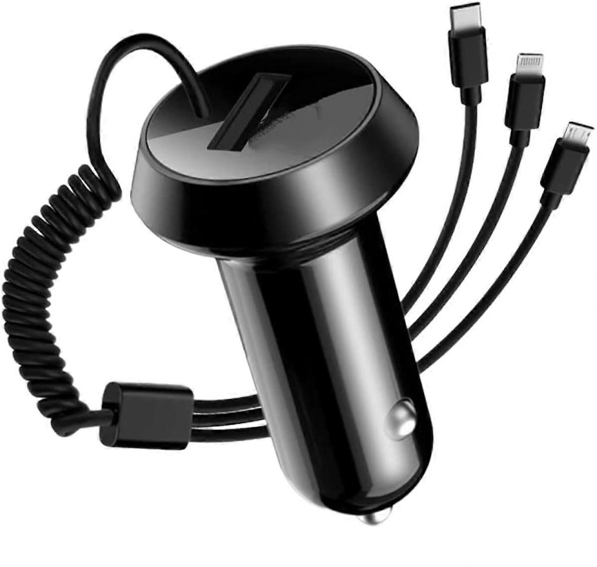 Fast Charge Car Charger, Single Port Car Charger Adapter with Stretch Cable and 3 in 1 Fast Charge Cable for iPhone 13/Pro Max/Pro, 12/11, Samsung Gal