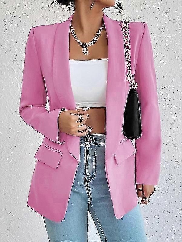 Women's Lapel Pockets Blazer Suit Long Sleeve Work Office Jacket