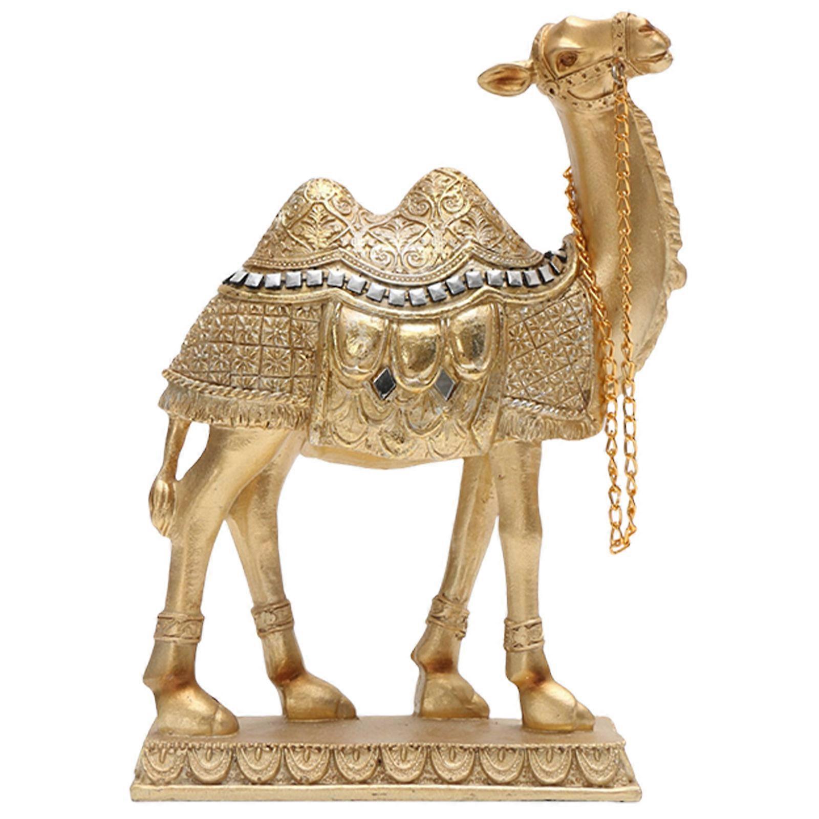 Standing Camels Sculpture with Saddles Blanket, Resins Desert Animal Figure for Bookshelfs Decoration medium size