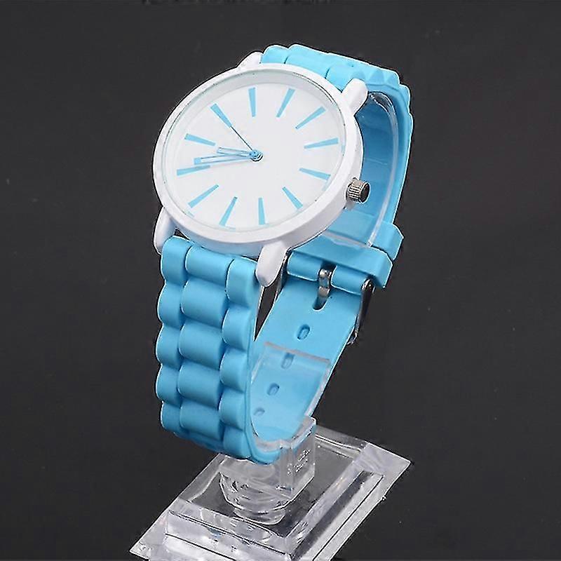 Simple Style Round Dial Jelly Silicone Strap Quartz Watch Light Blue