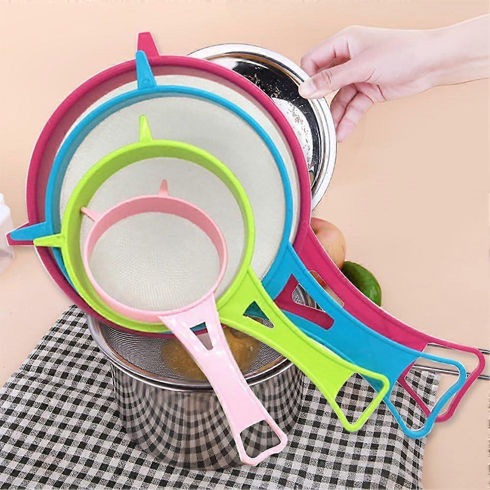 4 Pack Fine Mesh Multi-Function Kitchen Strainer with Plastic Handle for Flour Quinoa Tea Kitchen Gadget and Cooking Prep (4 Pcs)