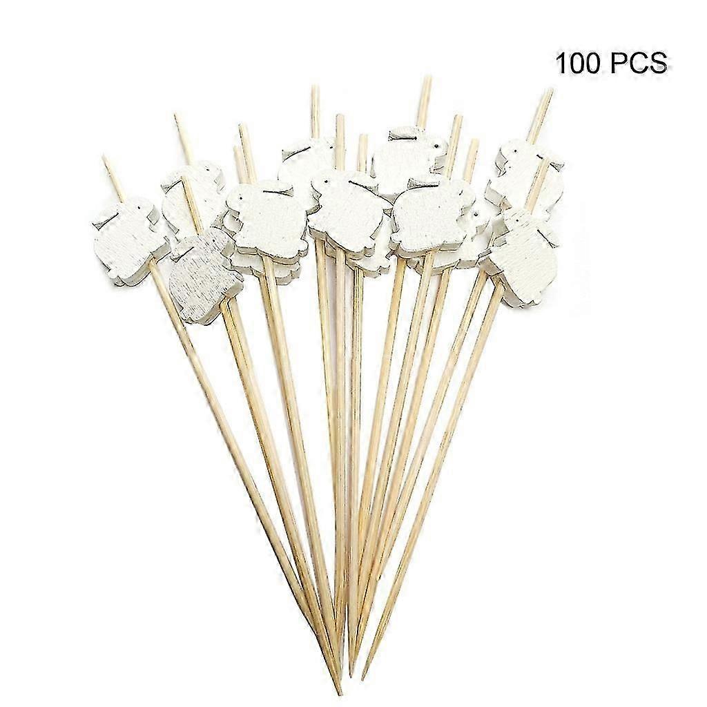 100Pcs/set Bamboos Skewers Food Picks Easter Bunny Egg Toothpicks Skewers