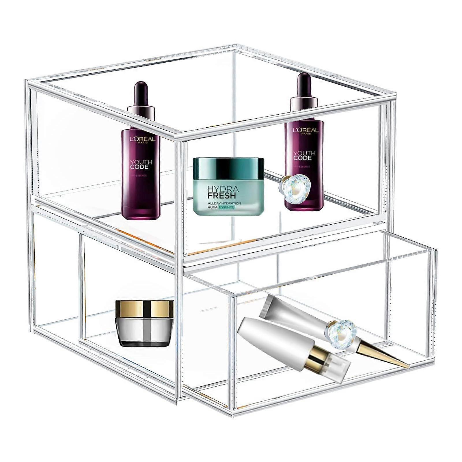 Clear Jewelry Box for Earrings and Necklaces with 2 Drawer Storage, Acrylic Organizer, Compact Size, Transparent Design